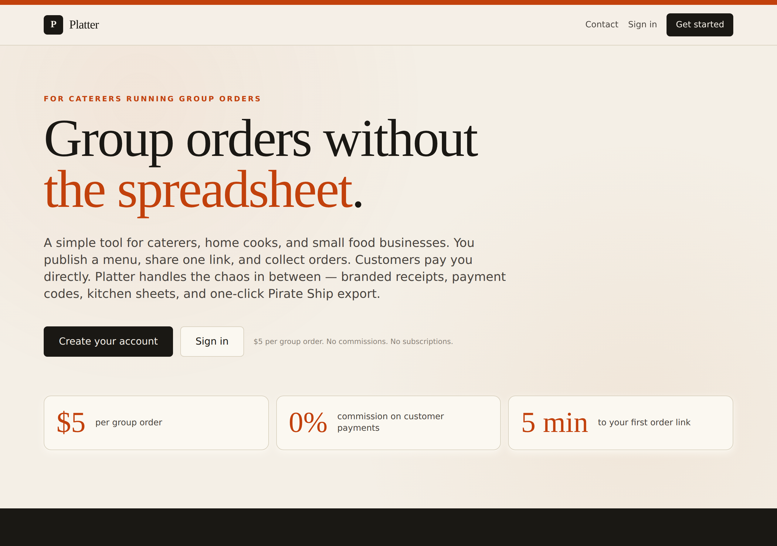 Platter group-catering platform landing page